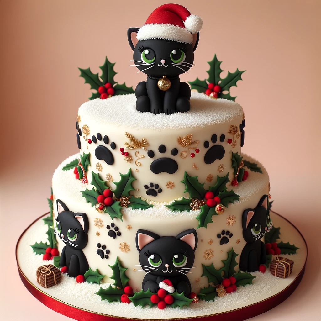 Meow-y Christmas: Crafting a Purr-fect Black Cat Themed Cake - My Mini ...