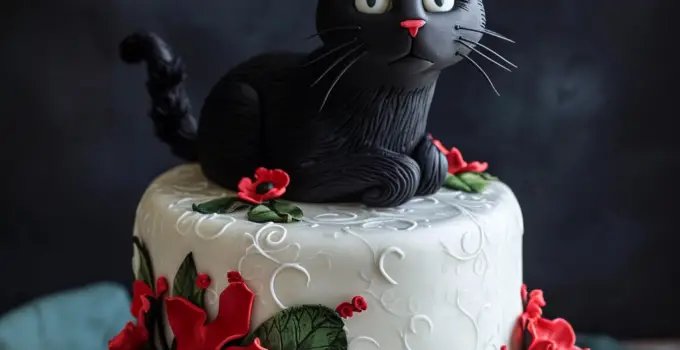 Elegance in Icing: The Black Cat-Themed Cake Masterpiece